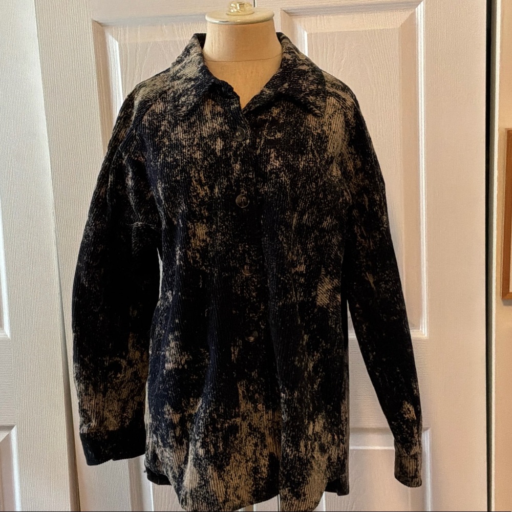 Mystree Black and Cream Lightweight Corduroy Shirt Jacket- M